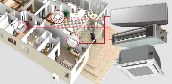 Наружный блок мультисплит-системы серии Flexible Multi R32 General даёт возможность подключить до 5 внутренних блоков разного типа